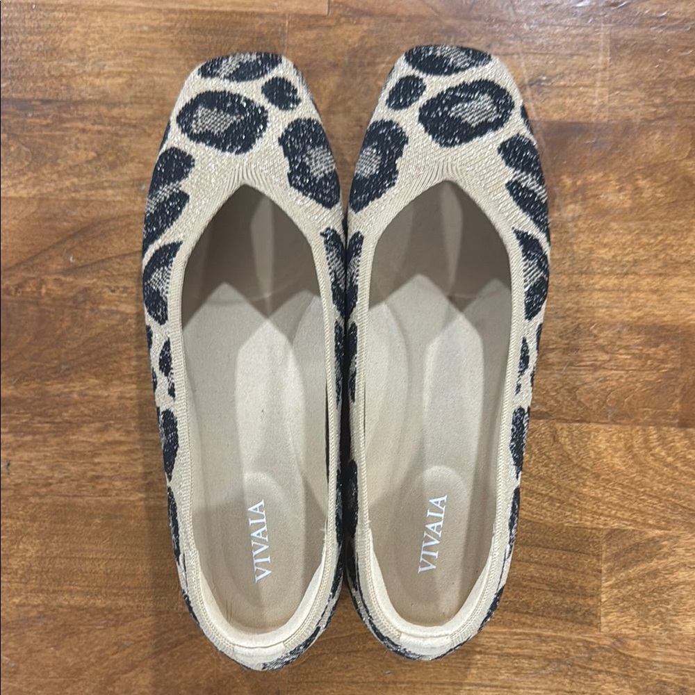 Leopard Print Flats in Black and Cream-  Vivaia